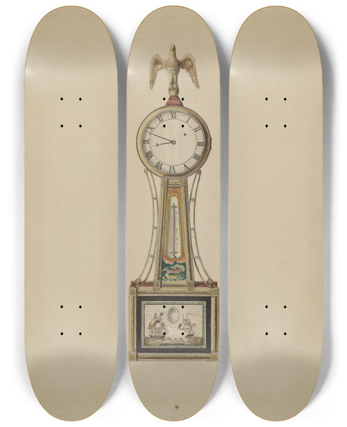 Triptych art skateboard deck of Nicholas Gorid Banjo Clock by Nicholas Gorid (20-)
