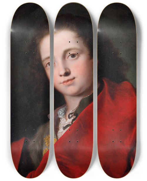 Triptych art skateboard deck of Bartolomeo Nazari Portrait Of A Gentleman Bustlength In A Grey Doublet And Red Cloak by Bartolomeo Nazari (1693-1758)
