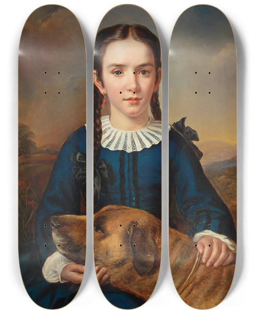 Triptych art skateboard deck of Elisabeth Modell Bildnis Der Baroness Trentturcati Mit Hund by Elisabeth Modell (1820-1865)