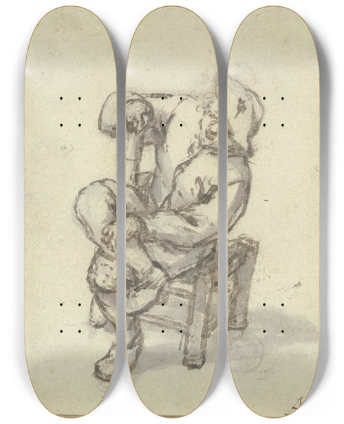 Triptych art skateboard deck of Adriaen Van Ostade Sitzender Bauer Mit Bergeschlagenen Beinen by Adriaen Van Ostade (1610-1684)