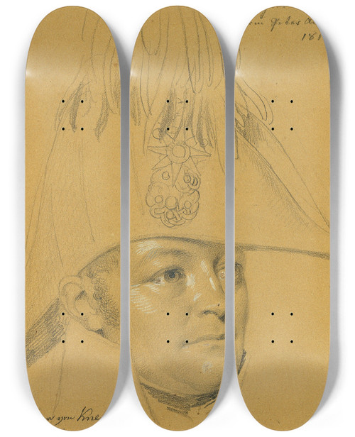 Triptych art skateboard deck of Johann Peter Krafft Freiherr Von Knesebeck by Johann Peter Krafft (1780-1856)