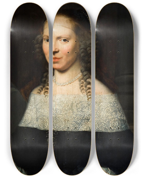 Triptych art skateboard deck of Jacob Van Reesbroeck Portret Van Anna Goos by Jacob Van Reesbroeck (1620-1704)