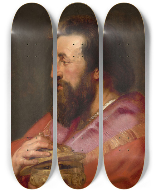 Triptych art skateboard deck of Peter Paul Rubens Head Of One Of The Three Kings Melchiorthe Assyrian King by Peter Paul Rubens (1577-1640)