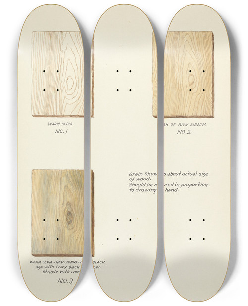 Triptych art skateboard deck of Harry Mann Waddell Technique Demo Wood Grain_1 by Harry Mann Waddell (1876-1956)