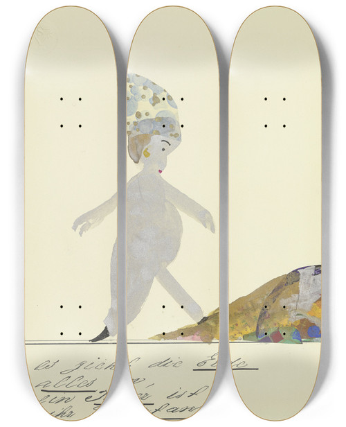 Triptych art skateboard deck of John Elsas Es Zieht Die Erde Alles An by John Elsas (1851-1935)