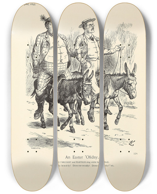 Triptych art skateboard deck of Sir John Tenniel An Easter Oliday by Sir John Tenniel (1820-1914)