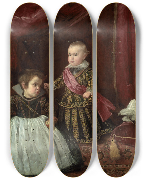 Triptych art skateboard deck of Diego Velzquez Don Baltasar Carlos With A Dwarf by Diego Velazquez (1599-1660)