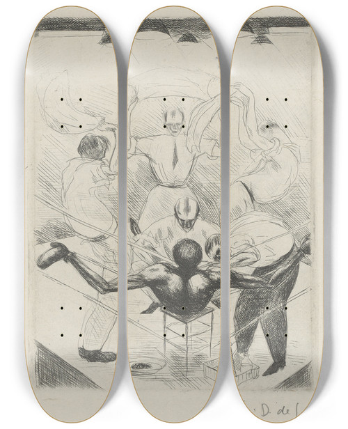 Triptych art skateboard deck of Andr Dunoyer De Segonzac Tableau De La Boxe Illustr De 29 Gravures Leauforte Pl 40 by Andre Dunoyer De Segonzac (1884-1974)