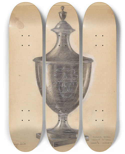 Triptych art skateboard deck of Joseph Leboit Sugar Bowl by Joseph Leboit (1907-2002)