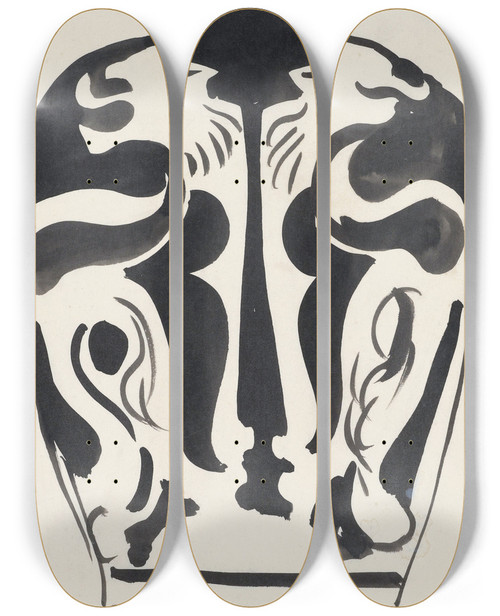 Triptych art skateboard deck of Carel Adolph Lion Cachet Ontwerp Voor Een Vaas Met Leeuwenmotief_2 by Carel Adolph Lion Cachet (1864-1945)