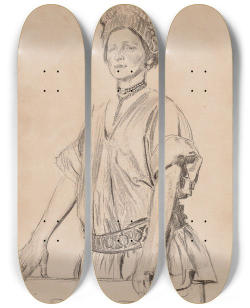 Triptych art skateboard deck of Jzef Mehoffer Libert The Personification Of Freedom by Jozef Mehoffer (1869-1946)