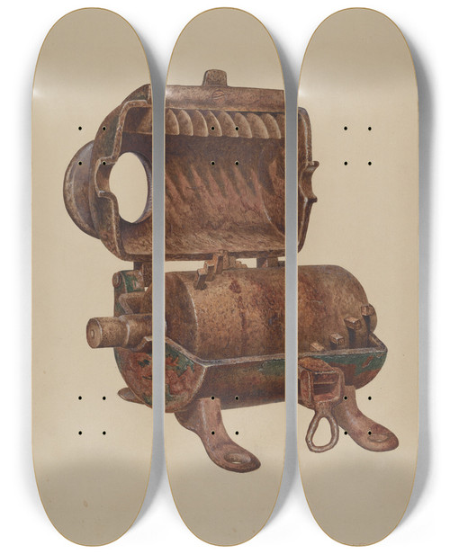 Triptych art skateboard deck of Edward L Loper Sausage Grinder_1 by Edward L Loper (1916-2011)