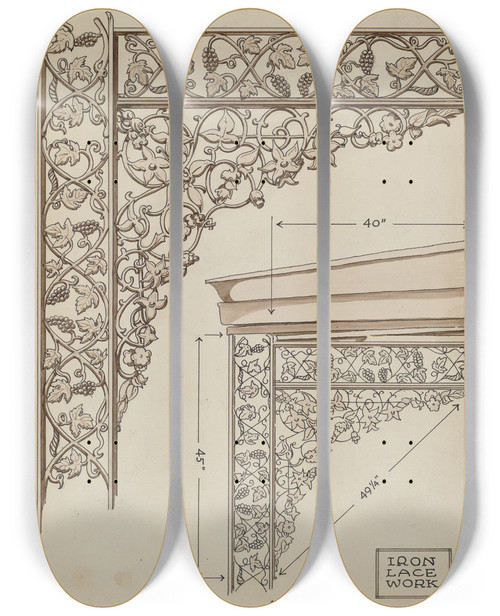 Triptych art skateboard deck of Thomas Byrne Cast Iron Balcony Rail_3 by Thomas Byrne