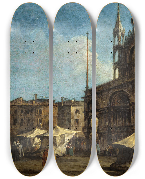 Triptych art skateboard deck of Francesco Guardi Vue De La Place Saintmarc Venise by Francesco Guardi (1712-1793)