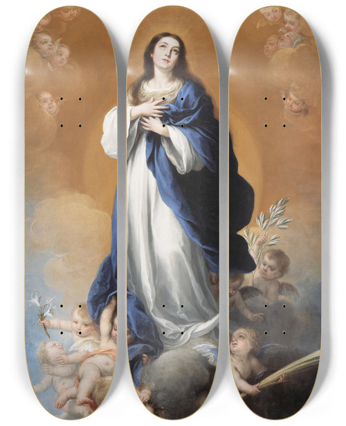 Triptych art skateboard deck of Workshop Of Bartolom Esteban Murillo The Immaculate Conception by Workshop Of Bartolome Esteban Murillo (1617-1682)