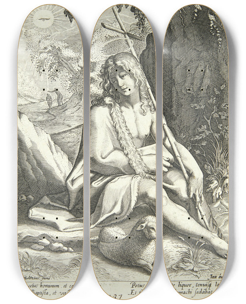 Triptych art skateboard deck of Conrad Goltzius Johannes Dberen I Rkenen by Conrad Goltzius
