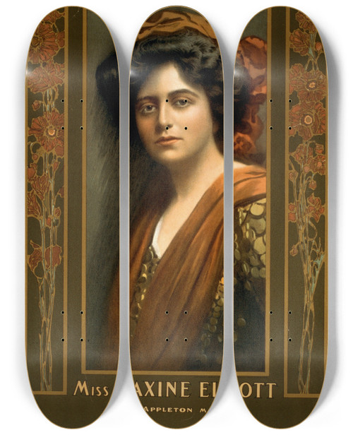 Triptych art skateboard deck of Strobridge Co Lith Miss Maxine Elliott by Strobridge Co Lith (1847)