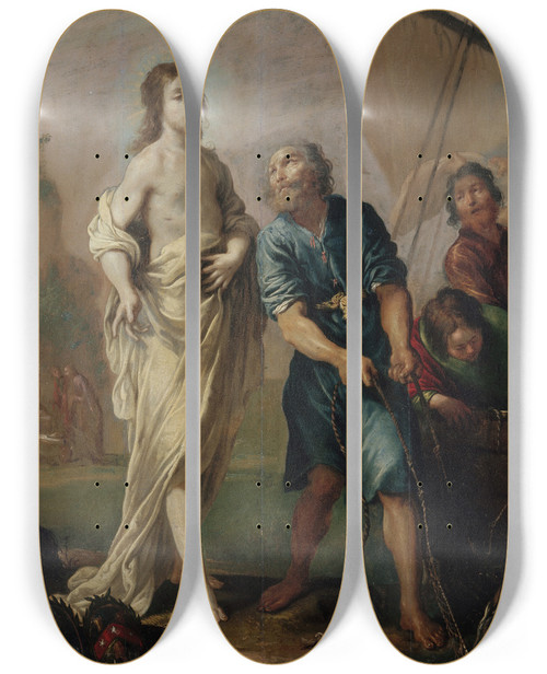 Triptych art skateboard deck of Claude Vignon La Pche Miraculeuse Ou La Vocation De Saint Pierre Petit May De Notredame by Claude Vignon (1593-1670)