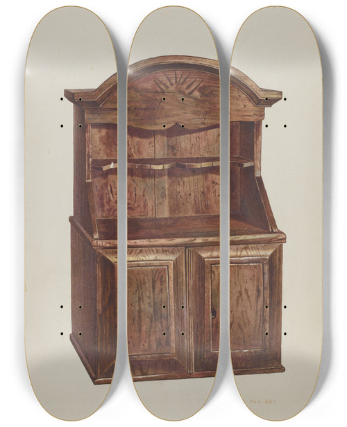 Triptych art skateboard deck of Edward L Loper Childss Dresser by Edward L Loper (1916-2011)