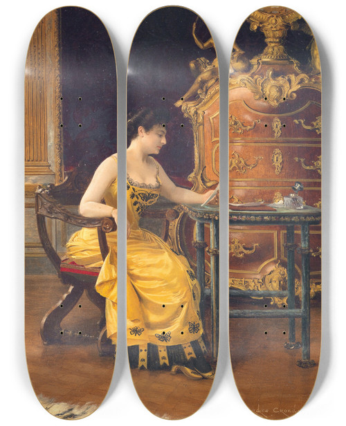 Triptych art skateboard deck of Georges Croegaert The Letter by Georges Croegaert (1848-1923)