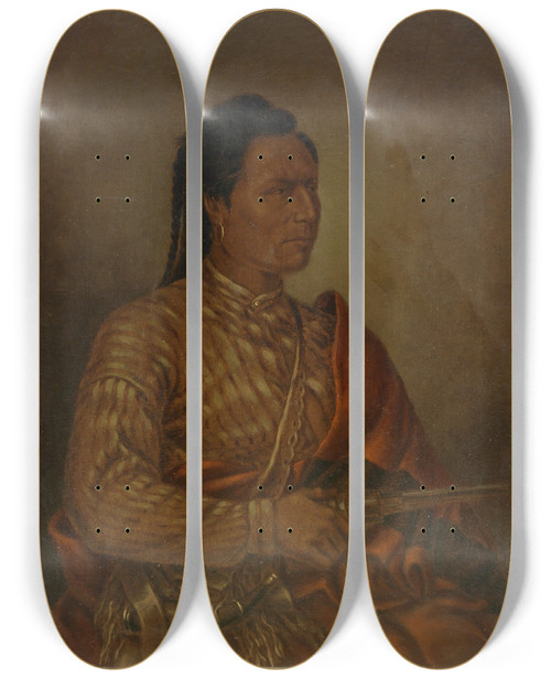 Triptych art skateboard deck of Antonio Zeno Shindler Tadoudosa Prairie Chicken by Antonio Zeno Shindler (1823-1899)