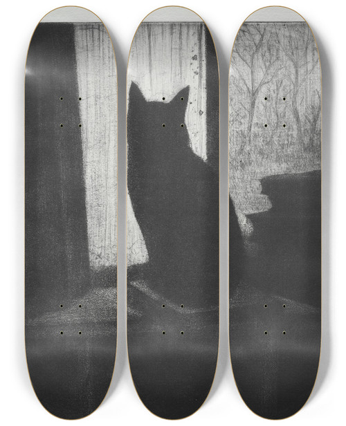 Triptych art skateboard deck of Christopher R W Nevinson The Cat by Christopher R W Nevinson (1889-1946)