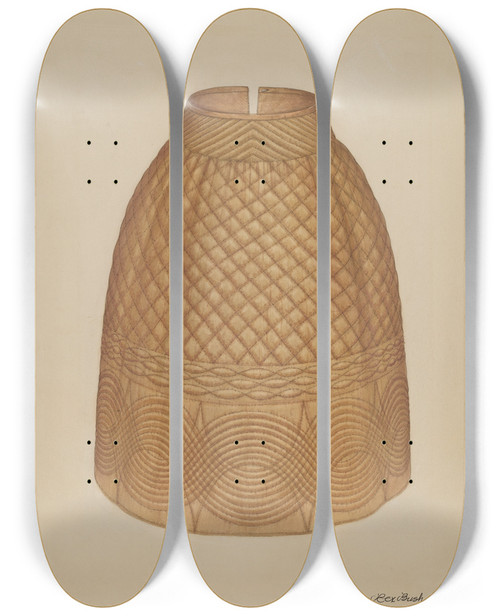 Triptych art skateboard deck of Rex F Bush Quilted Petticoat_2 by Rex F Bush (20-)