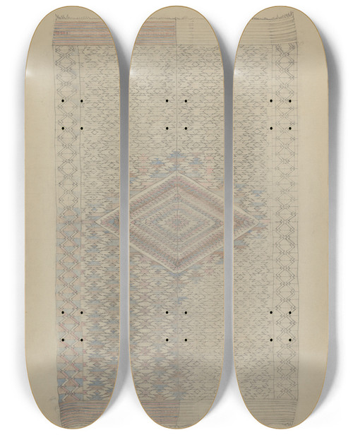 Triptych art skateboard deck of American 20Th Century Textile_12 by American 20Th Century