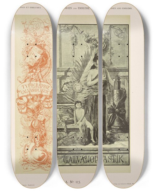 Triptych art skateboard deck of Albert Ilg Allegorien Und Embleme Vol Ii Pl134 by Albert Ilg (1847-1896)