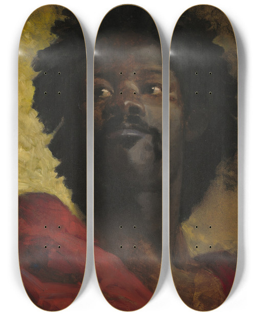 Triptych art skateboard deck of Henri Regnault A Chief Of Abyssinia by Henri Regnault (1843-1871)
