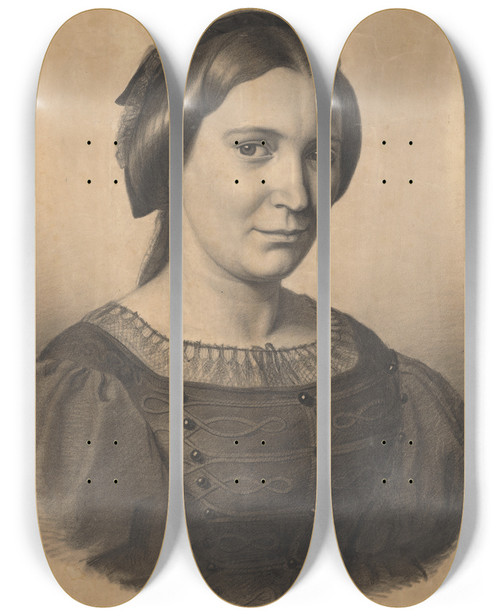 Triptych art skateboard deck of Gyula Benczr Portrait Of The Artists Mother Gizela Lanszgallnerov by Gyula Benczur (1844-1920)