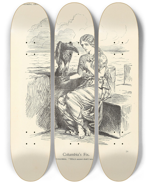 Triptych art skateboard deck of Sir John Tenniel Columbias Fix by Sir John Tenniel (1820-1914)