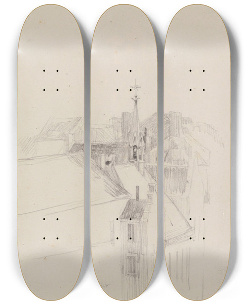 Triptych art skateboard deck of James Ensor Van Iseghemlaan In Ostend by James Ensor (1860-1949)