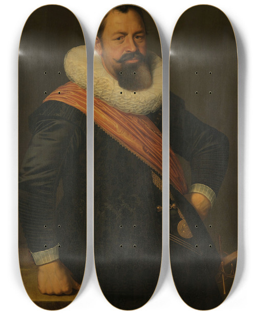 Triptych art skateboard deck of Nicolaes Eliasz Pickenoy Portrait Of Jochem Hendricksz Swartenhont 15661627 by Nicolaes Eliasz Pickenoy (1588-1654)