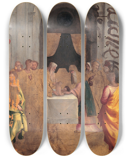 Triptych art skateboard deck of Benvenuto Tisi Presentation At The Temple by Benvenuto Tisi (1481-1559)