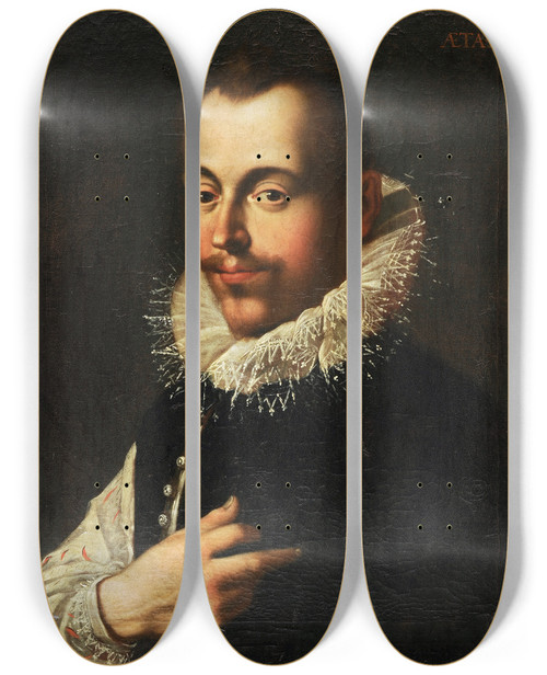 Triptych art skateboard deck of Joseph Heintz The Elder Portrait Of An Unknown Gentleman by Joseph Heintz The Elder (1564-1609)