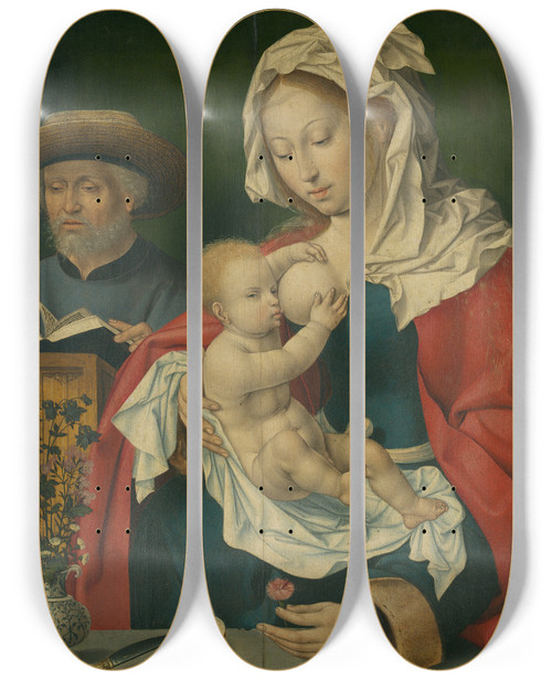 Triptych art skateboard deck of Workshop Of Joos Van Cleve Holy Family by Workshop of Joos van Cleve (1485-1540)