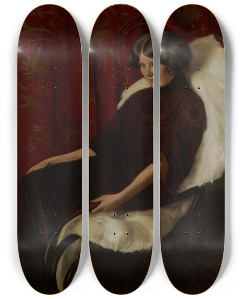 Triptych art skateboard deck of Hugo Simberg In The Rocking Chair Anni Bremer by Hugo Simberg (1873-1917)