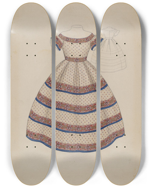 Triptych art skateboard deck of Melita Hofmann Childs Dress_1 by Melita Hofmann (1907-1976)