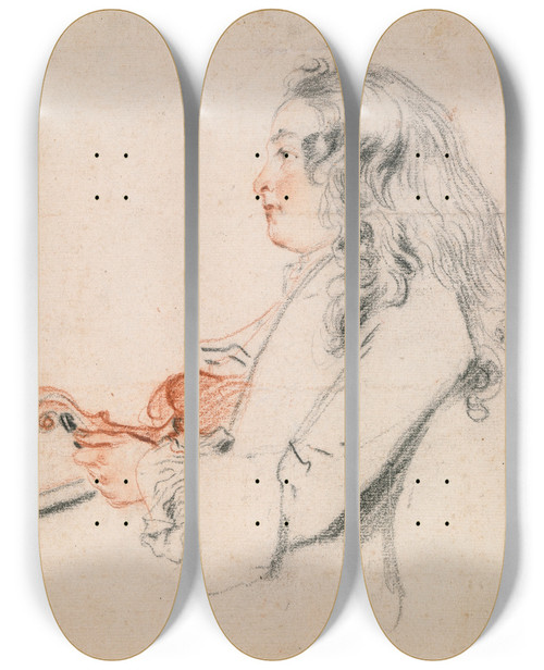 Triptych art skateboard deck of Jeanantoine Watteau A Young Gentleman Tuning A Violin by Jean-Antoine Watteau (1684-1721)