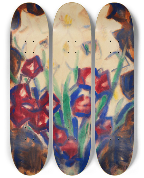 Triptych art skateboard deck of Christian Rohlfs Blumenstillleben_1 by Christian Rohlfs (1849-1938)