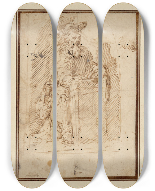 Triptych art skateboard deck of Juan Del Castillo St Jerome by Juan del Castillo (1590-1657)