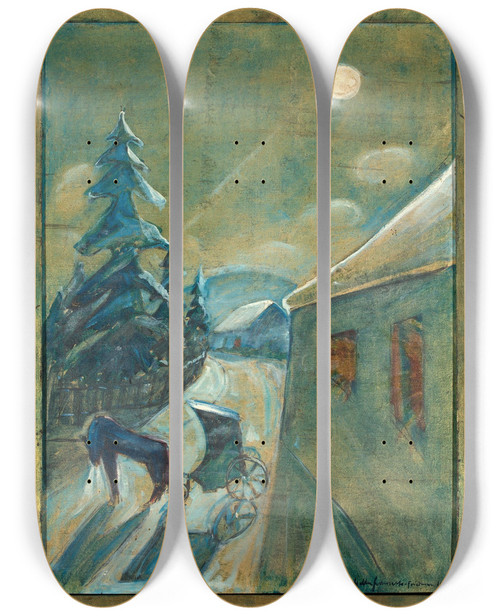 Triptych art skateboard deck of Walter Gramatt Mondlandschaft Mit Pferd by Walter Gramatte (1897-1929)