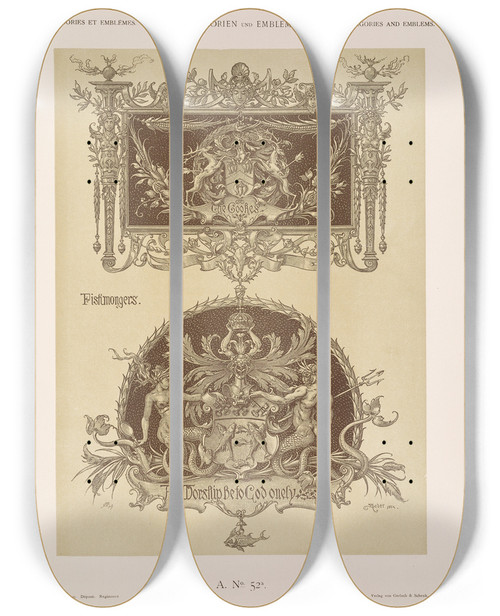 Triptych art skateboard deck of Albert Ilg Allegorien Und Embleme Vol Ii Pl059 by Albert Ilg (1847-1896)
