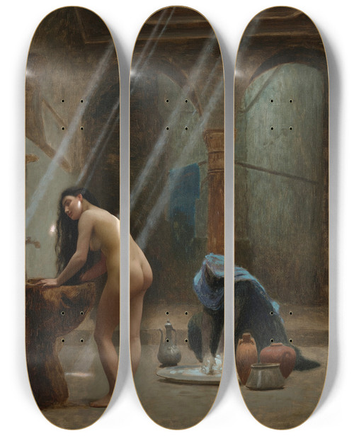 Triptych art skateboard deck of Jeanlon Grme Un Bain Maure Bauche by Jean-Lon Grme (1824-1904)