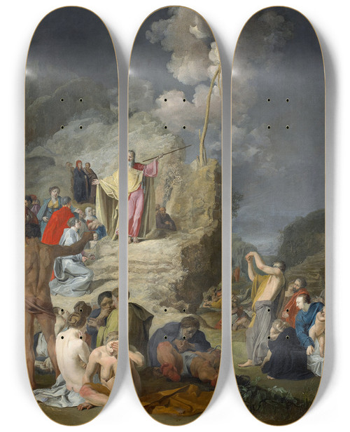 Triptych art skateboard deck of Pieter Fransz De Grebber Moses And The Brazenserpent by Pieter Fransz De Grebber (1600-1652)