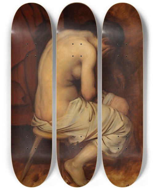 Triptych art skateboard deck of Franz Von Defregger Halbakt by Franz Von Defregger (1835-1921)