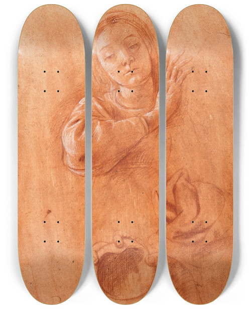 Triptych art skateboard deck of Tanzio Da Varallo Studies Of The Virgin Drapery And The Hand Of Saint John The Baptist Holding A Shell by Tanzio da Varallo (1575-1635)