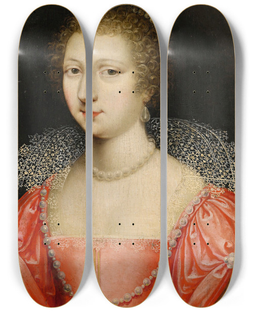 Triptych art skateboard deck of Circle Of Claude Druet Portrait Of A Lady by Circle Of Claude Deruet (1588-1660)