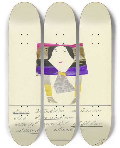 Triptych art skateboard deck of John Elsas Zwei Wchter Mssen Sie Bewachen by John Elsas (1851-1935)